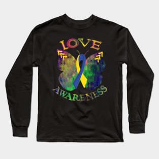 Down Syndrome Ribbon Awareness Support Lucky 3 Arrows Butterfly Gifts Long Sleeve T-Shirt